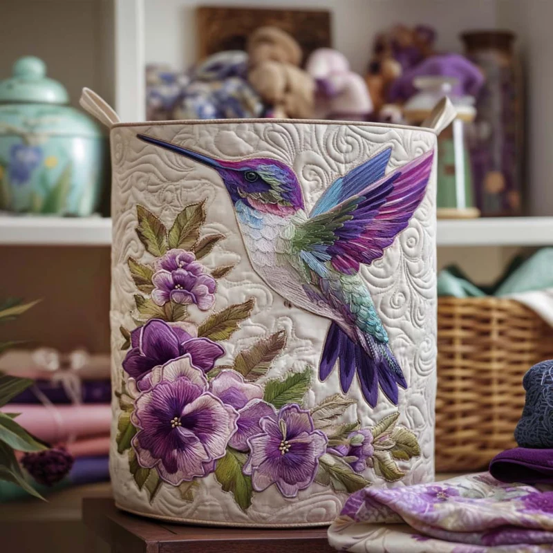 Hummingbird and Flowers | Handmade Laundry Basket