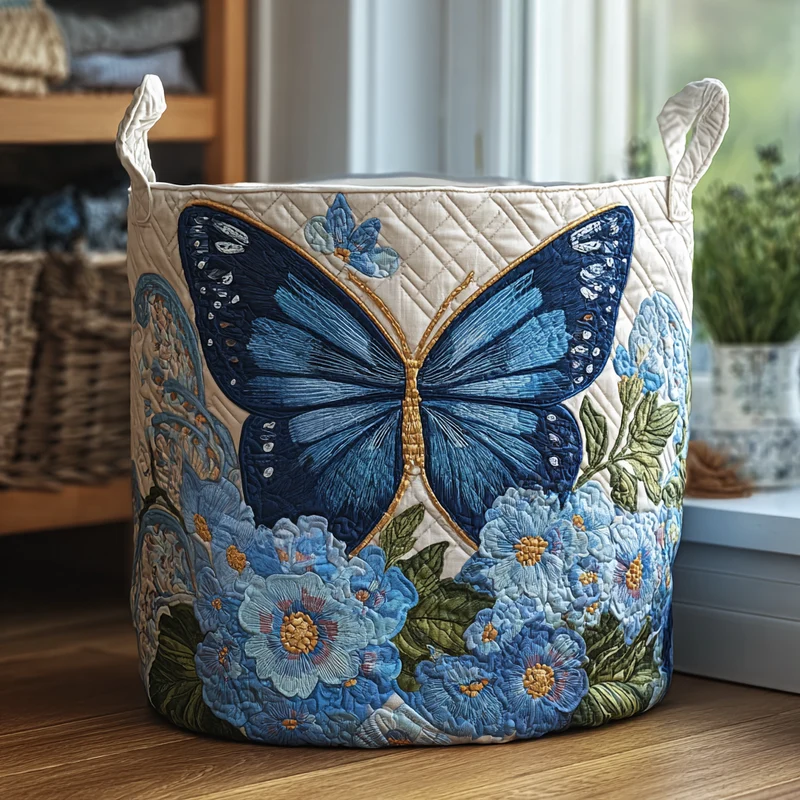 Butterfly and Flowers | Handmade Laundry Basket