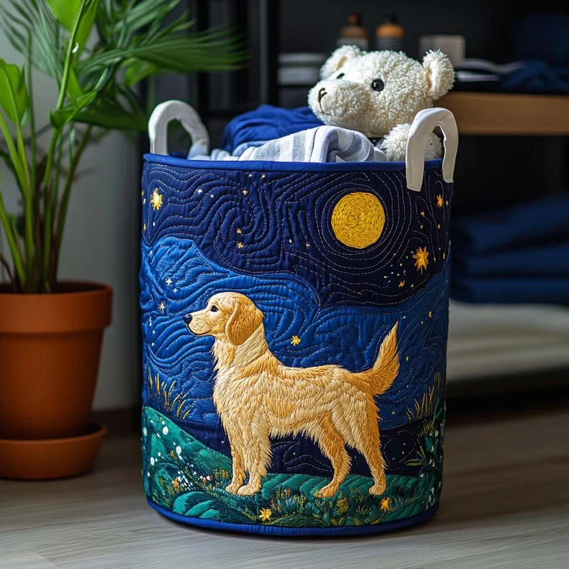 Charm Of The Golden Retriever | Handmade Laundry Basket