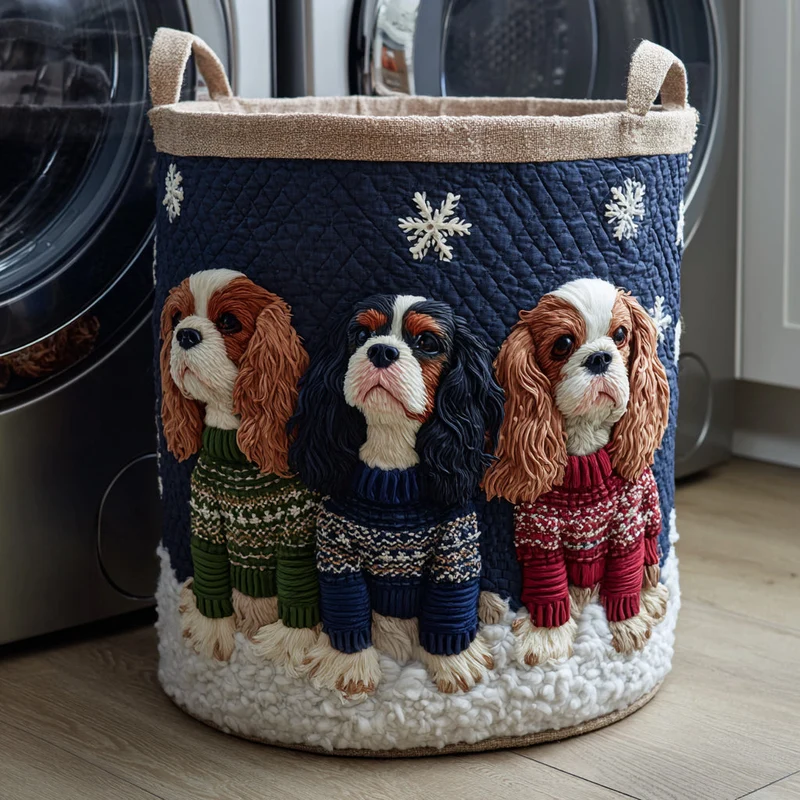 Cavalier King Charles in a Sweater | Handmade Laundry Basket