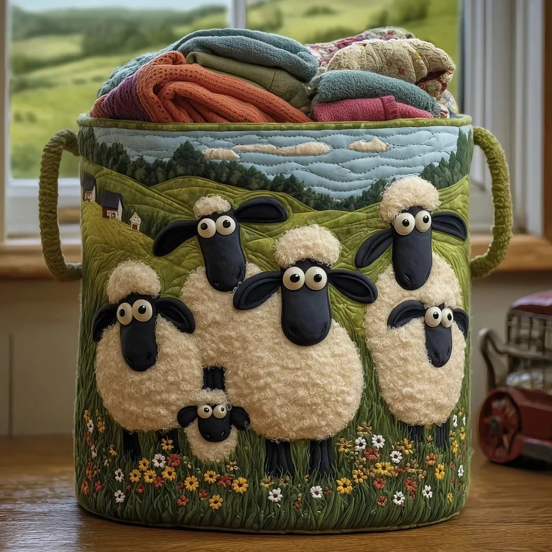 Sheep and Flowers | Handmade Laundry Basket
