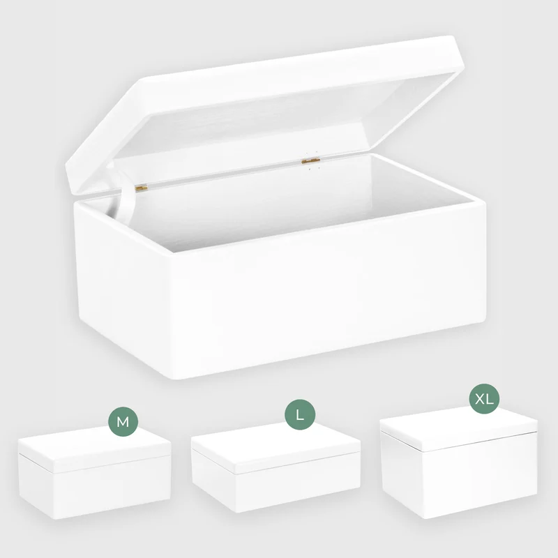 Boîte en bois avec couvercle – M/L/XL - Blanc – Coffret de rangement - Boîte à souvenirs et décoration, FSC®