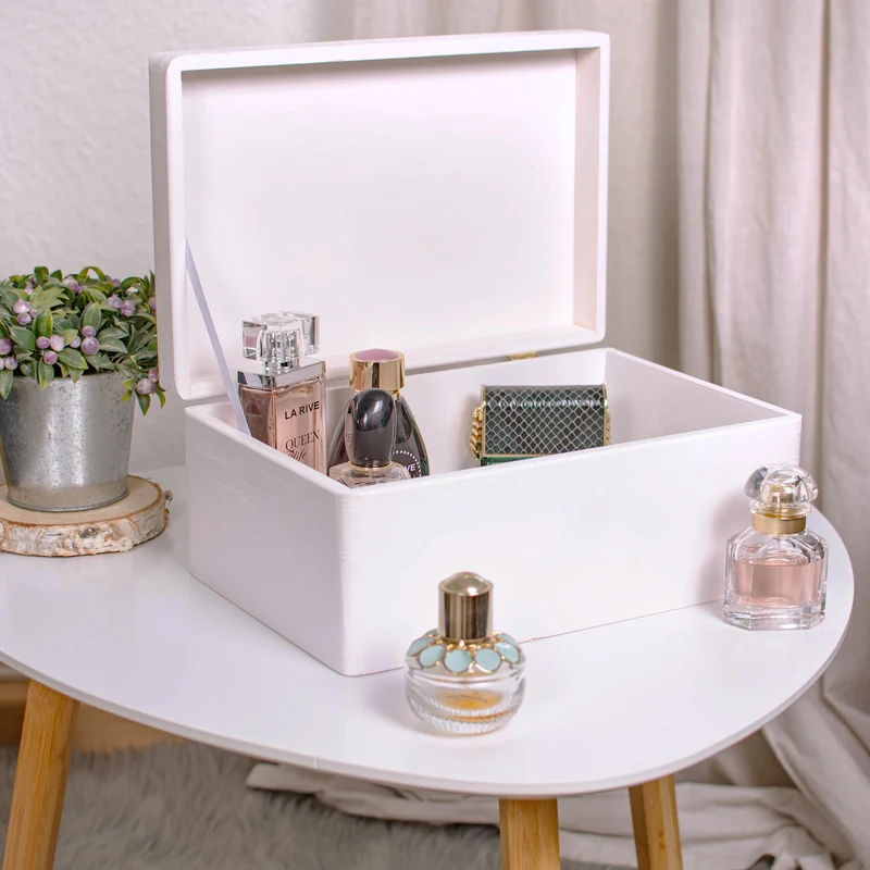 Boîte en bois avec couvercle – M/L/XL - Blanc – Coffret de rangement - Boîte à souvenirs et décoration, FSC®