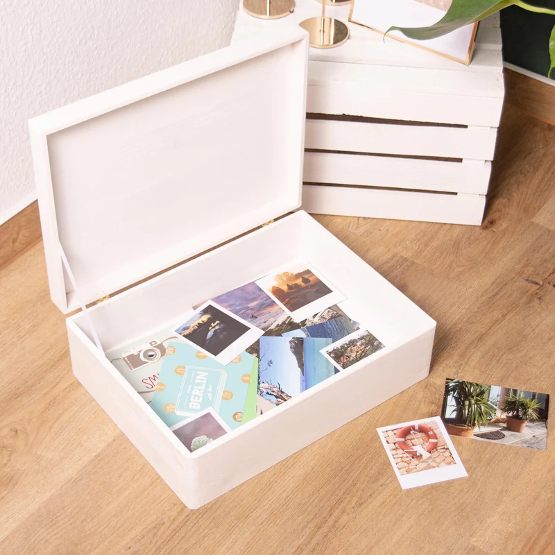 Boîte en bois avec couvercle – M/L/XL - Blanc – Coffret de rangement - Boîte à souvenirs et décoration, FSC®