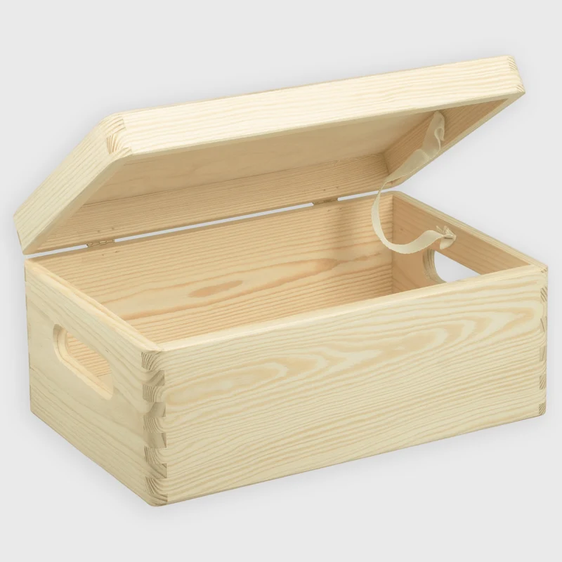 Boîte en bois avec couvercle et poignées – M/L/XL – Naturel, FSC® – Coffret de rangement – Boîte à souvenirs et décoration