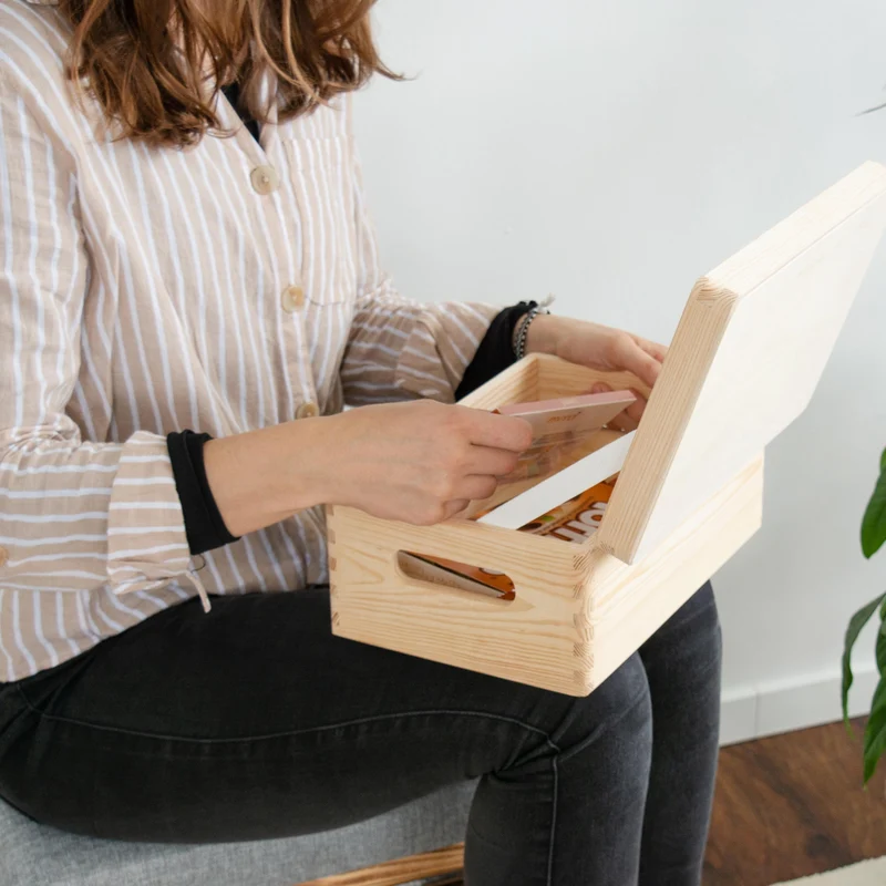 Boîte en bois avec couvercle et poignées – M/L/XL – Naturel, FSC® – Coffret de rangement – Boîte à souvenirs et décoration