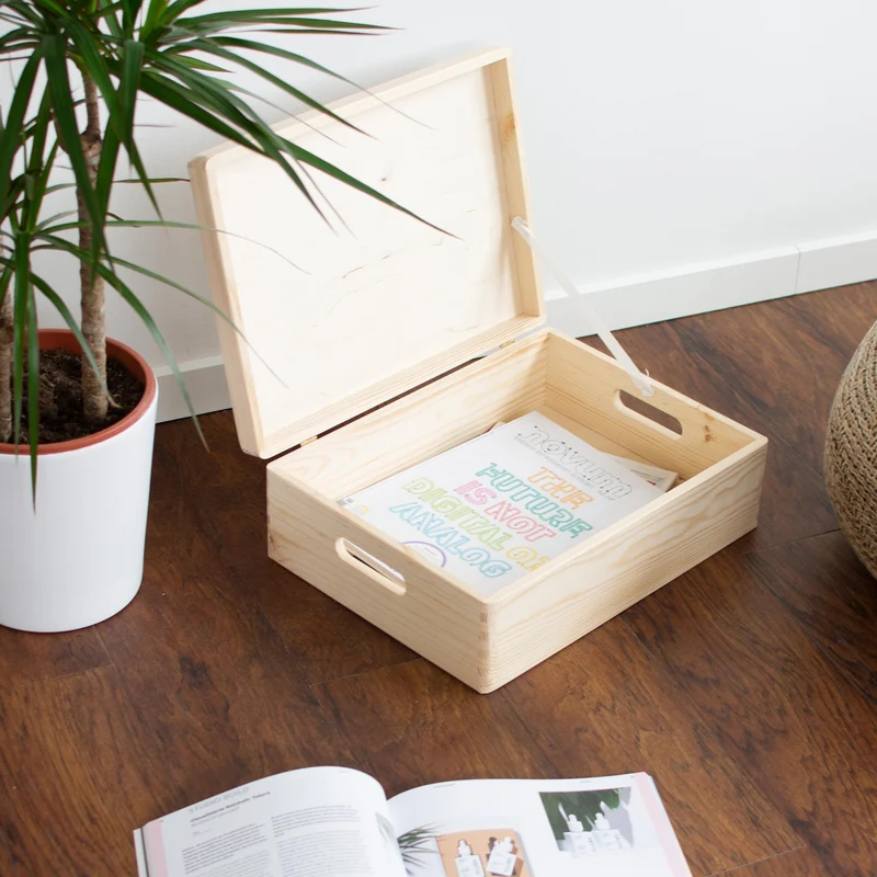 Boîte en bois avec couvercle et poignées – M/L/XL – Naturel, FSC® – Coffret de rangement – Boîte à souvenirs et décoration