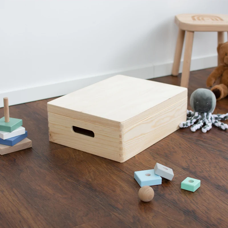 Boîte en bois avec couvercle et poignées – M/L/XL – Naturel, FSC® – Coffret de rangement – Boîte à souvenirs et décoration