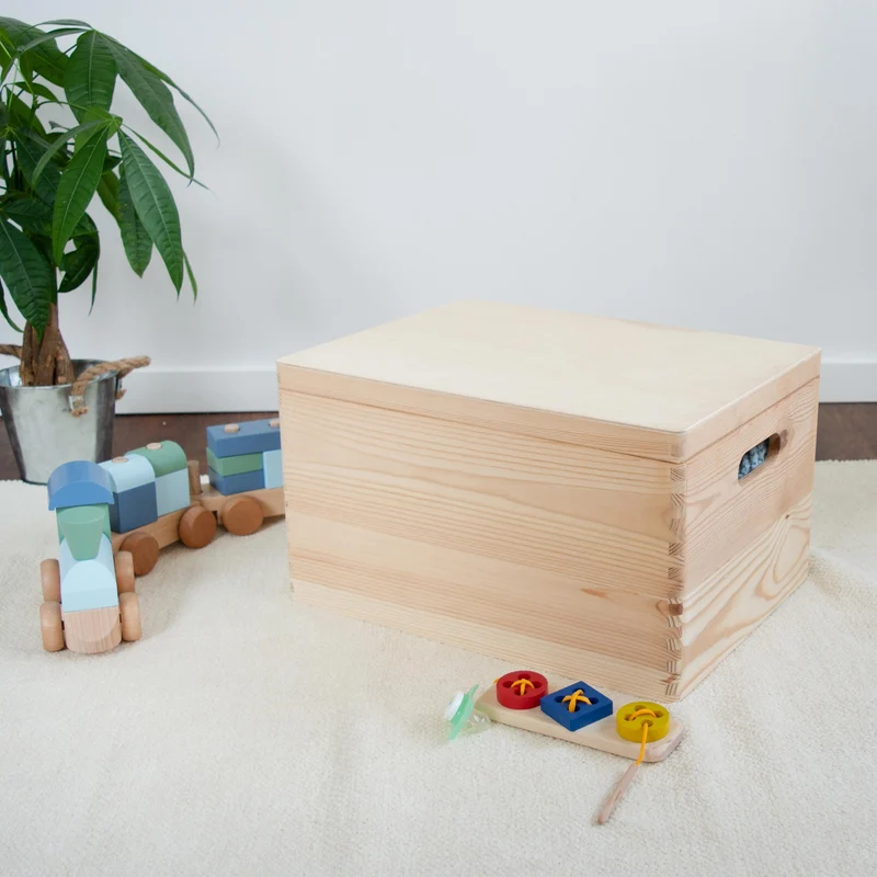 Boîte en bois avec couvercle et poignées – M/L/XL – Naturel, FSC® – Coffret de rangement – Boîte à souvenirs et décoration