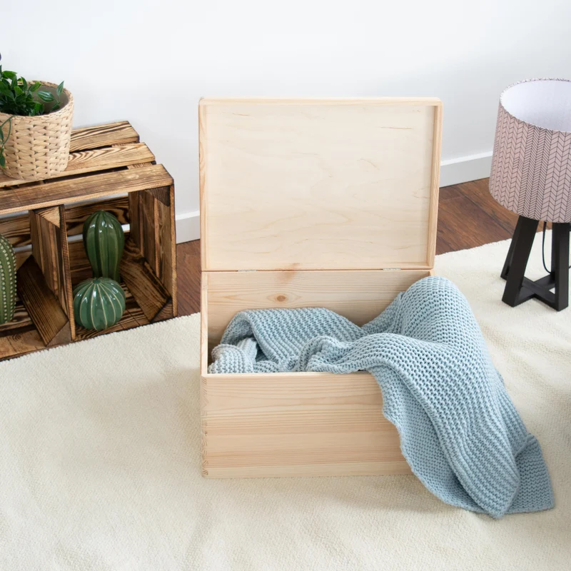 Boîte en bois avec couvercle et poignées – M/L/XL – Naturel, FSC® – Coffret de rangement – Boîte à souvenirs et décoration