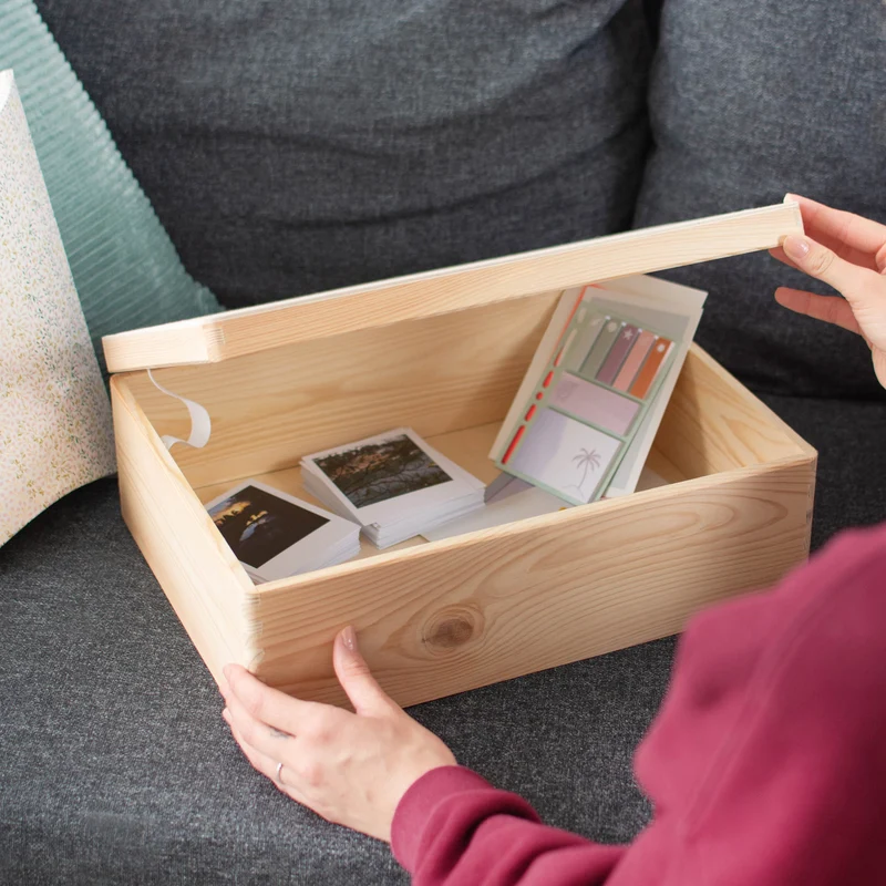 Boîte en bois avec couvercle – S/M/L/XL - Naturel, FSC® – Coffret de rangement - Boîte pour décoration et bricolage