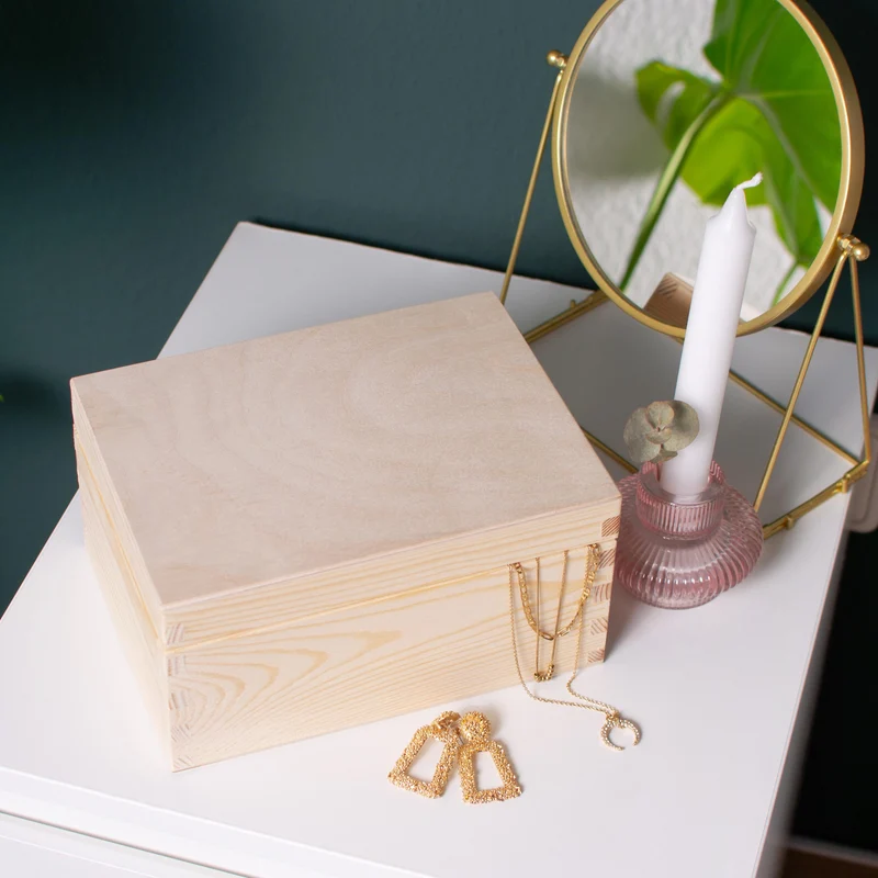 Boîte en bois avec couvercle – S/M/L/XL - Naturel, FSC® – Coffret de rangement - Boîte pour décoration et bricolage