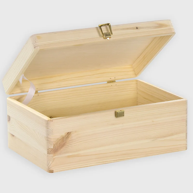 Boîte en bois avec couvercle et fermeture en métal – S/M/L/XL - Naturel – Coffret de rangement, FSC®