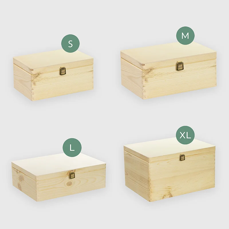 Boîte en bois avec couvercle et fermeture en métal – S/M/L/XL - Naturel – Coffret de rangement, FSC®