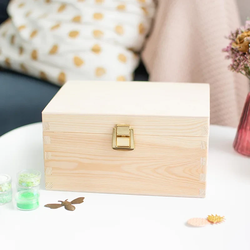 Boîte en bois avec couvercle et fermeture en métal – S/M/L/XL - Naturel – Coffret de rangement, FSC®