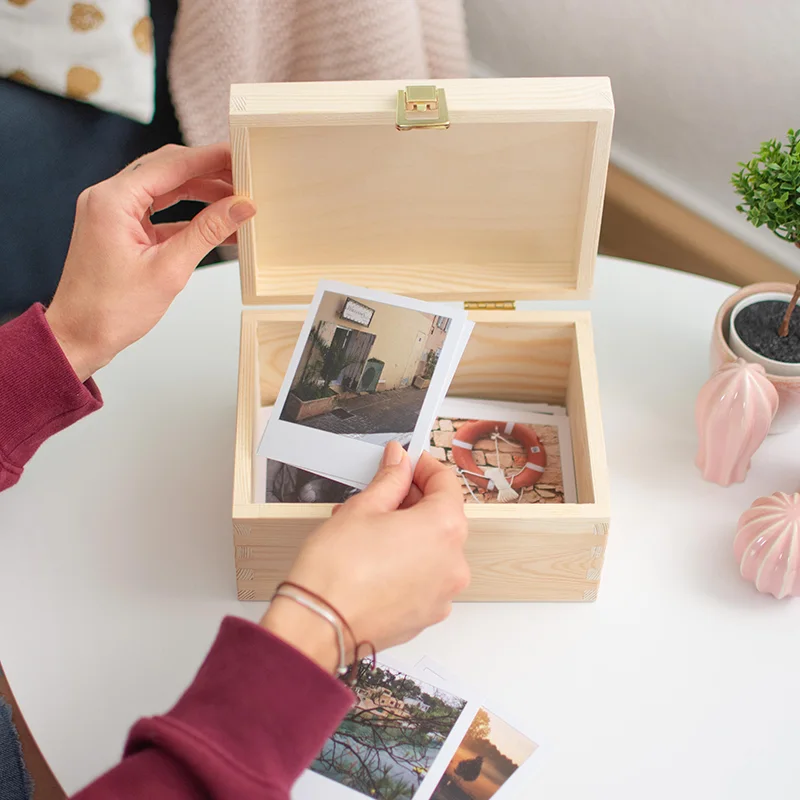 Boîte en bois avec couvercle et fermeture en métal – S/M/L/XL - Naturel – Coffret de rangement, FSC®