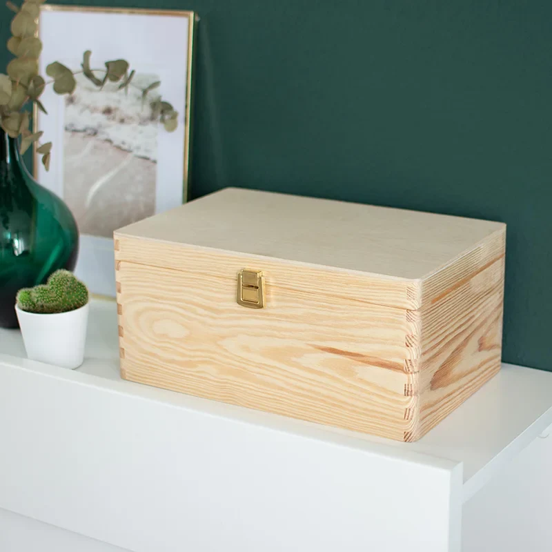 Boîte en bois avec couvercle et fermeture en métal – S/M/L/XL - Naturel – Coffret de rangement, FSC®