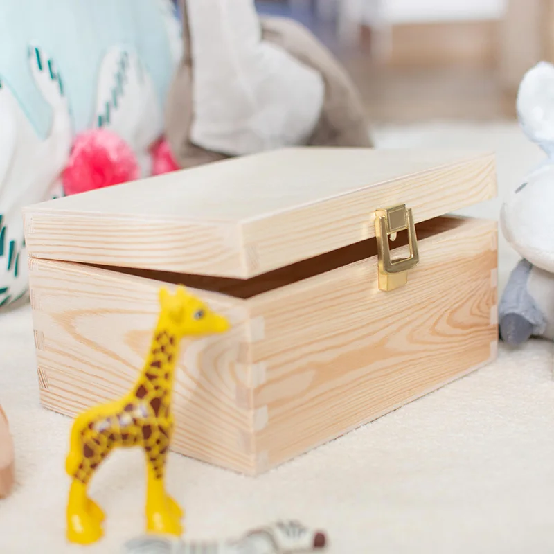 Boîte en bois avec couvercle et fermeture en métal – S/M/L/XL - Naturel – Coffret de rangement, FSC®