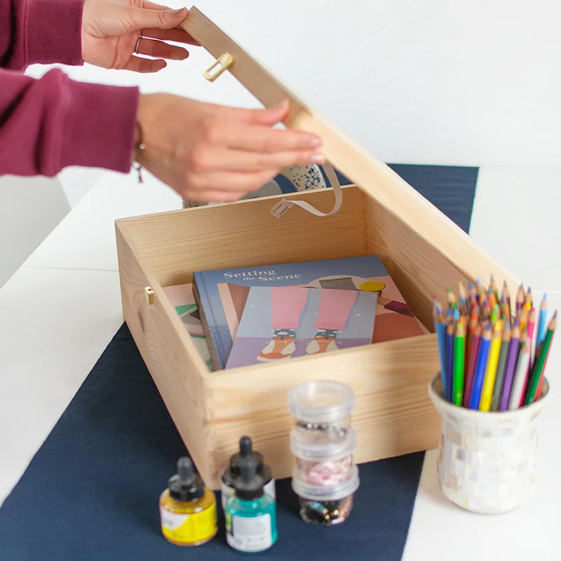 Boîte en bois avec couvercle et fermeture en métal – S/M/L/XL - Naturel – Coffret de rangement, FSC®