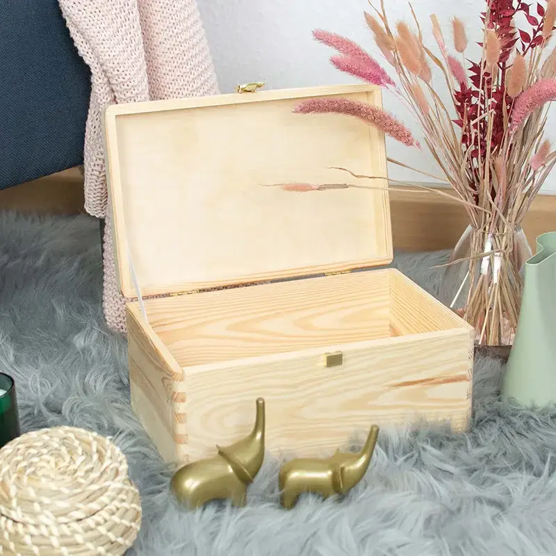 Boîte en bois avec couvercle et fermeture en métal – S/M/L/XL - Naturel – Coffret de rangement, FSC®