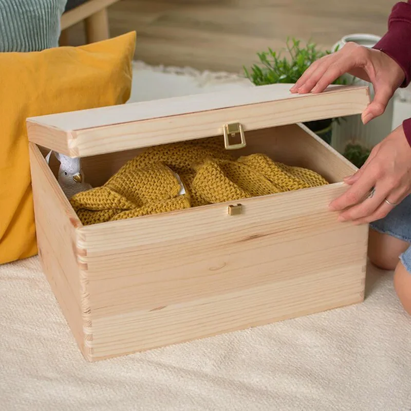 Boîte en bois avec couvercle et fermeture en métal – S/M/L/XL - Naturel – Coffret de rangement, FSC®