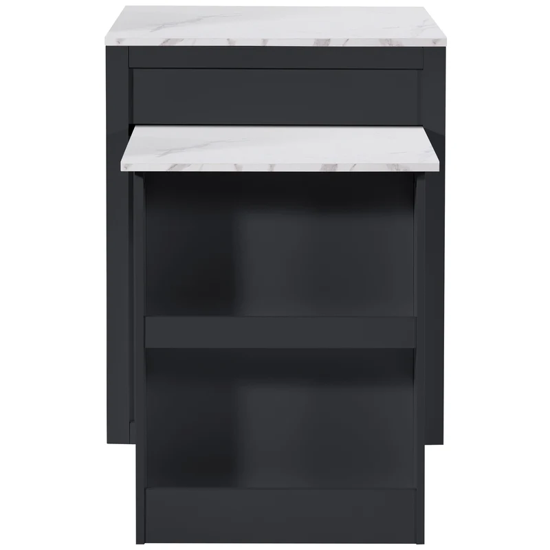 Pericardia Table de bar extensible 133-202x70x93,5cm en MDF noir avec rangements – Îlot de cuisine multifonction pour 2 à 6 personnes
