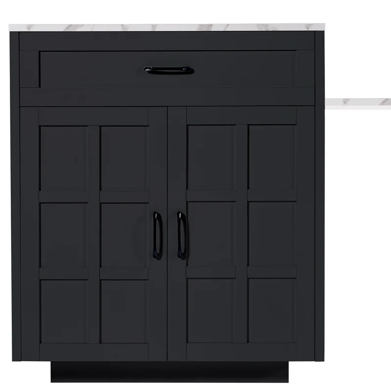 Pericardia Table de bar extensible 133-202x70x93,5cm en MDF noir avec rangements – Îlot de cuisine multifonction pour 2 à 6 personnes
