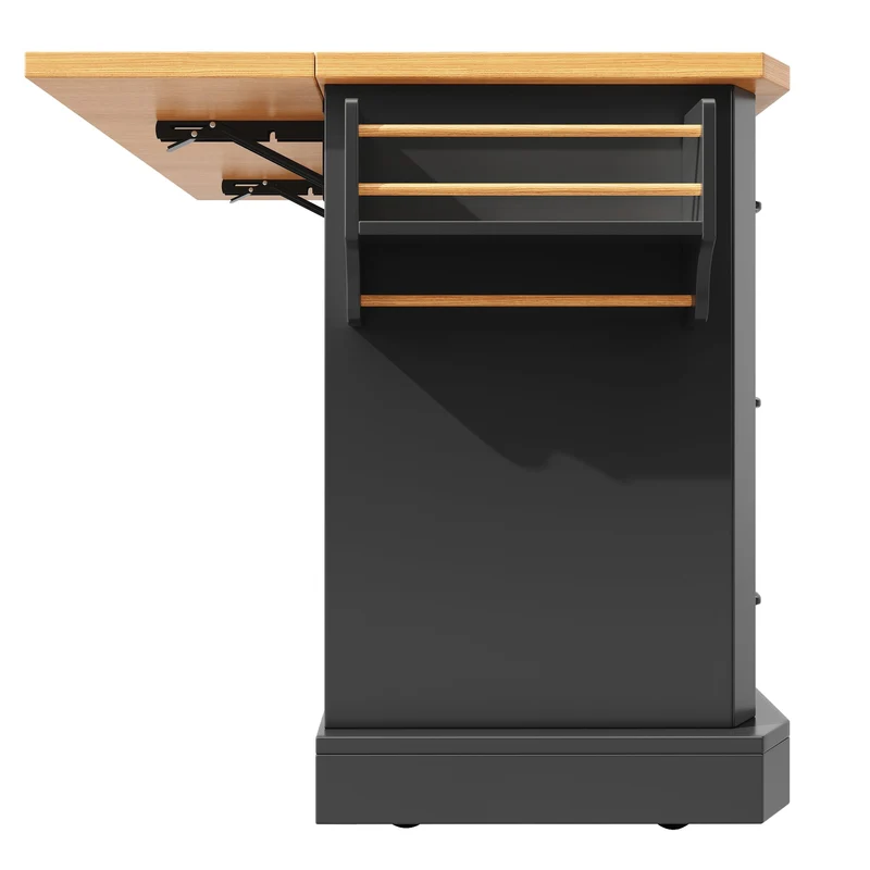 Mesochroic Îlot de cuisine mobile 120x45x91 cm, MDF métal, blanc/noir, 2 portes, 6 tiroirs, style moderne