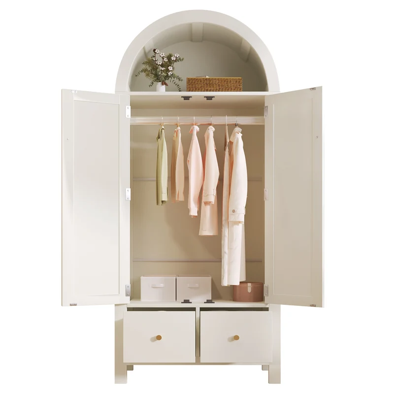 Chairmaned Armoire 181x78x45 cm en bois blanc avec portes en rotin, style campagne, 2 tiroirs et penderie
