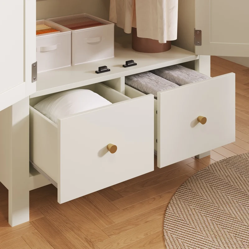 Chairmaned Armoire 181x78x45 cm en bois blanc avec portes en rotin, style campagne, 2 tiroirs et penderie