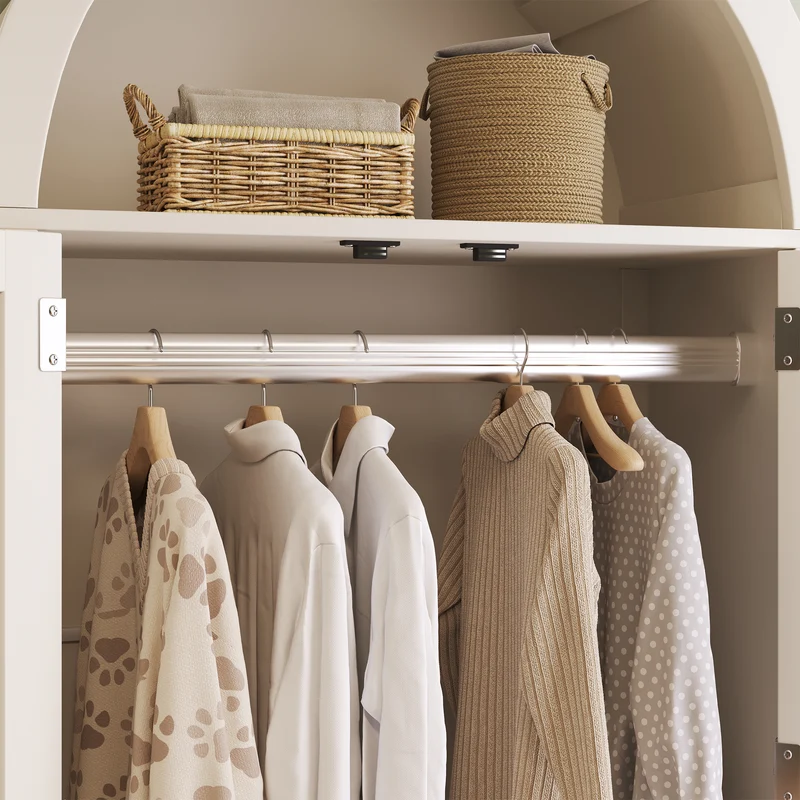 Chairmaned Armoire 181x78x45 cm en bois blanc avec portes en rotin, style campagne, 2 tiroirs et penderie