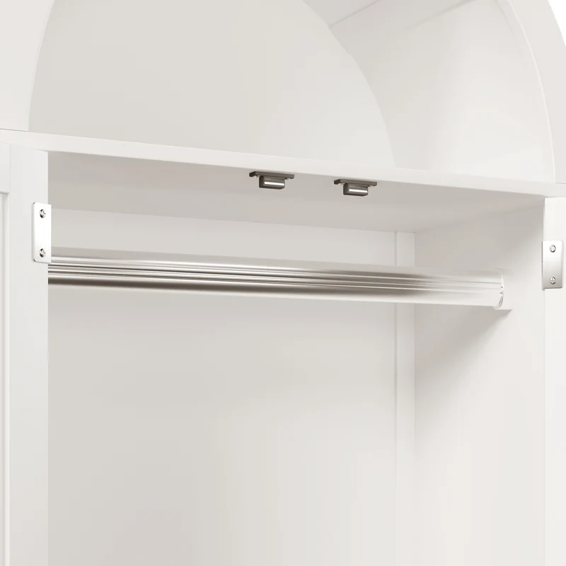 Chairmaned Armoire 181x78x45 cm en bois blanc avec portes en rotin, style campagne, 2 tiroirs et penderie