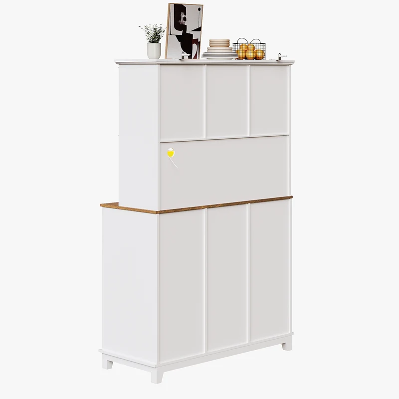Shippons Buffet de cuisine 105x38,4x180cm blanc – Armoire haute avec LED, style farmhouse, étagères réglables, vitrine moderne