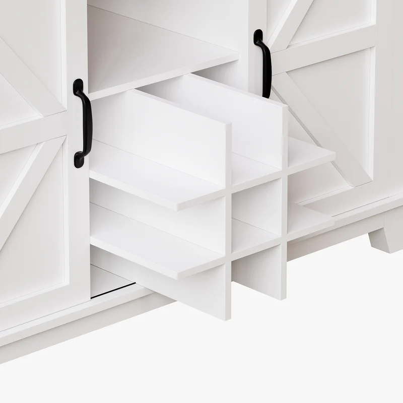 Shippons Buffet de cuisine 105x38,4x180cm blanc – Armoire haute avec LED, style farmhouse, étagères réglables, vitrine moderne