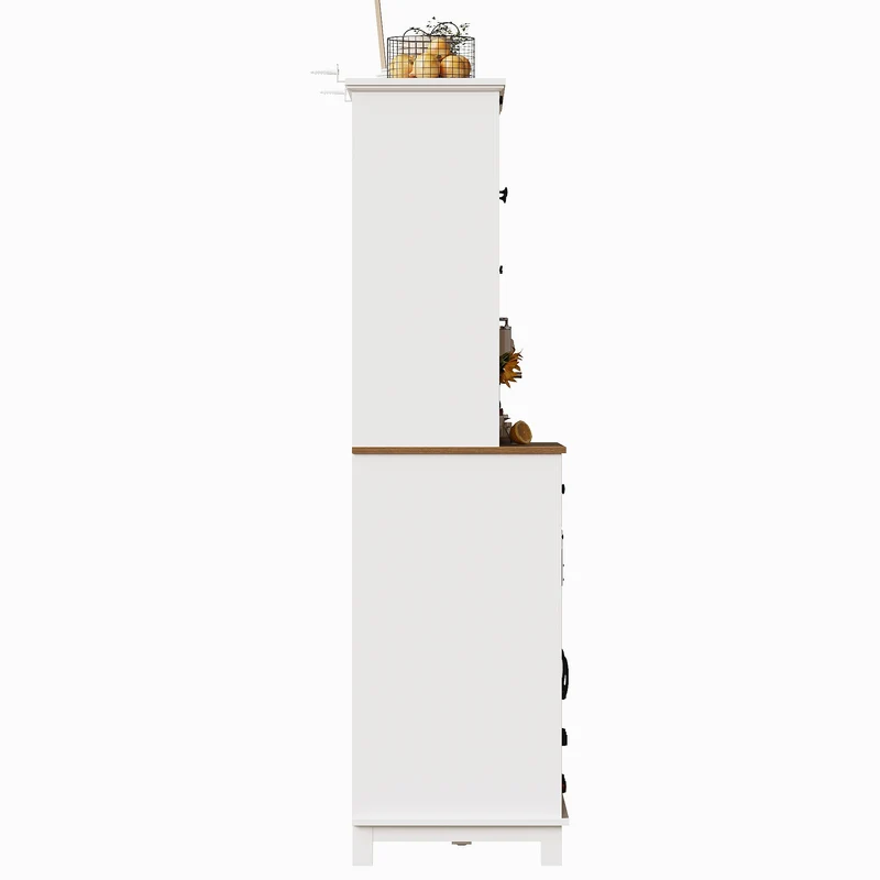 Shippons Buffet de cuisine 105x38,4x180cm blanc – Armoire haute avec LED, style farmhouse, étagères réglables, vitrine moderne