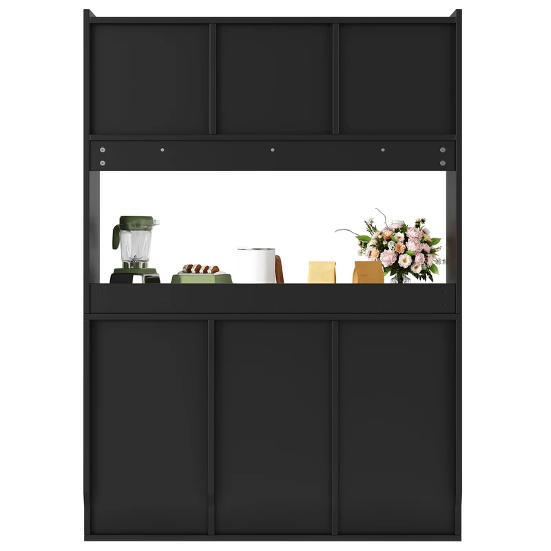 Unaccrued Buffet Haut 120x35x167cm Noir avec Étagères Réglables, LED, Vitrine Moderne en MDF