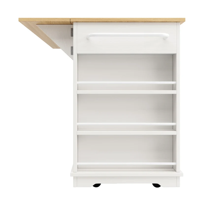 Precover Îlot de cuisine 151,5x59,7cm blanc bois, avec prises, rangement, roulettes, plateau pliable