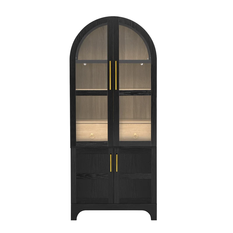 Armoire noire forme arche en verre cannelé rangement élégant 76×40×180cm RUSTICPINEONE