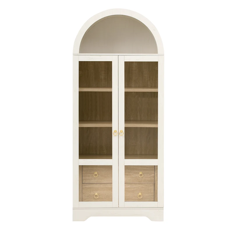 Armoire blanche forme arche en verre cannelé rangement élégant 76×40×180cm RUSTICPLANTSET
