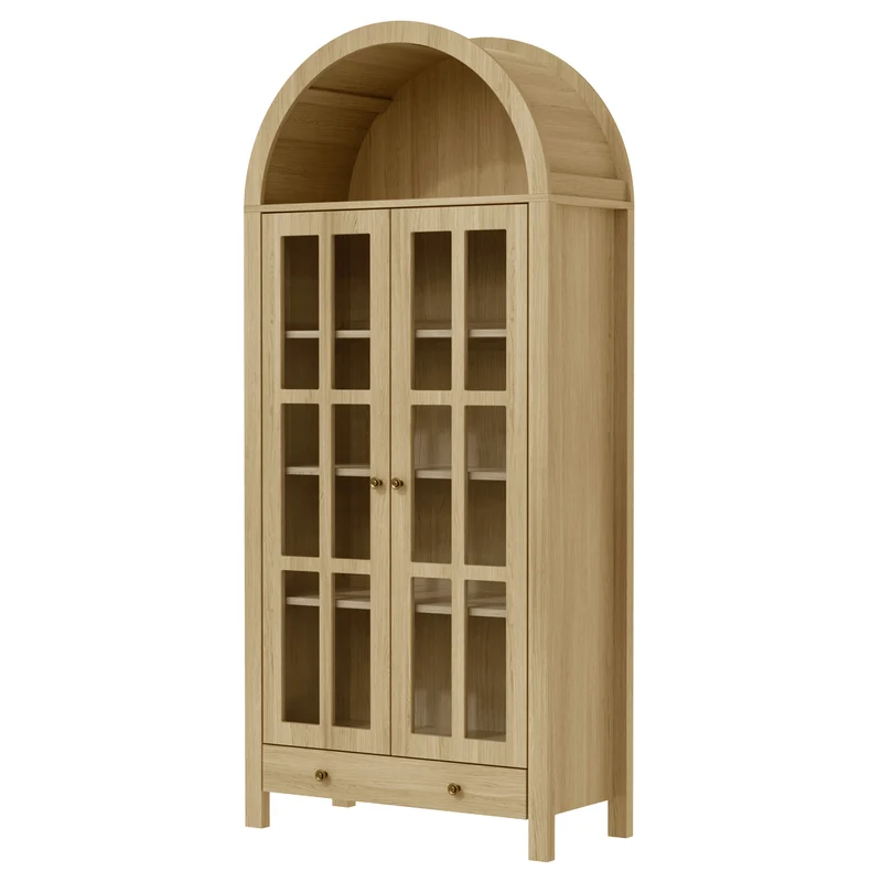 Armoire forme arche effet bois portes vitrine en acrylique 75x35x170cm RUSTICPILLOWHOME