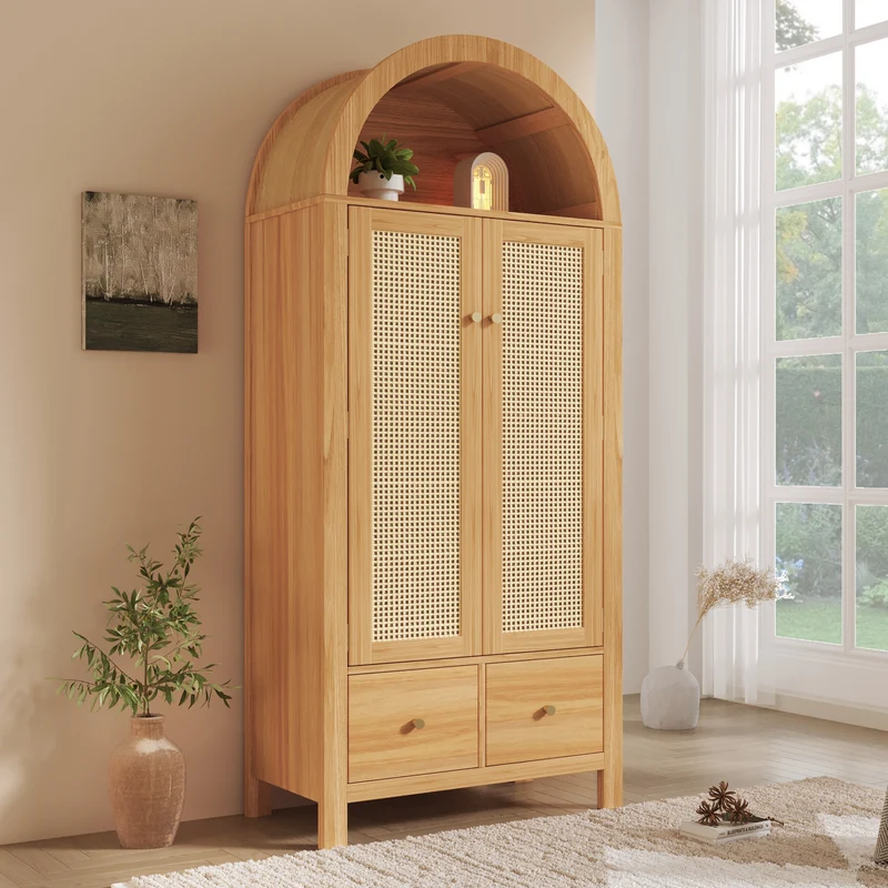Armoire forme arche effet bois clair, cannage rotin, style campagne 181x78x45cm SCANDINAVIANMETALPRI