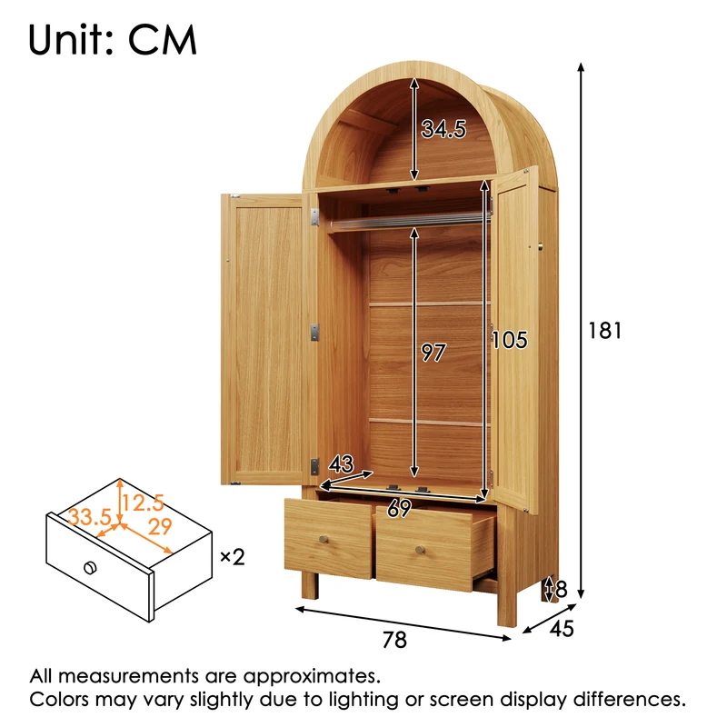 Armoire forme arche effet bois clair, cannage rotin, style campagne 181x78x45cm SCANDINAVIANMETALPRI