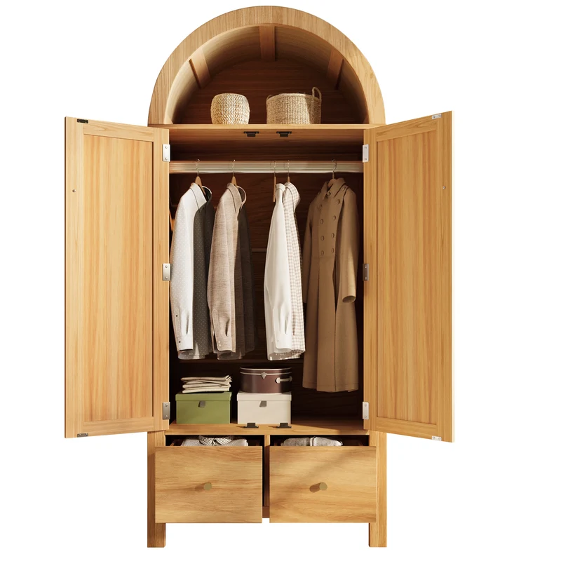 Armoire forme arche effet bois clair, cannage rotin, style campagne 181x78x45cm SCANDINAVIANMETALPRI