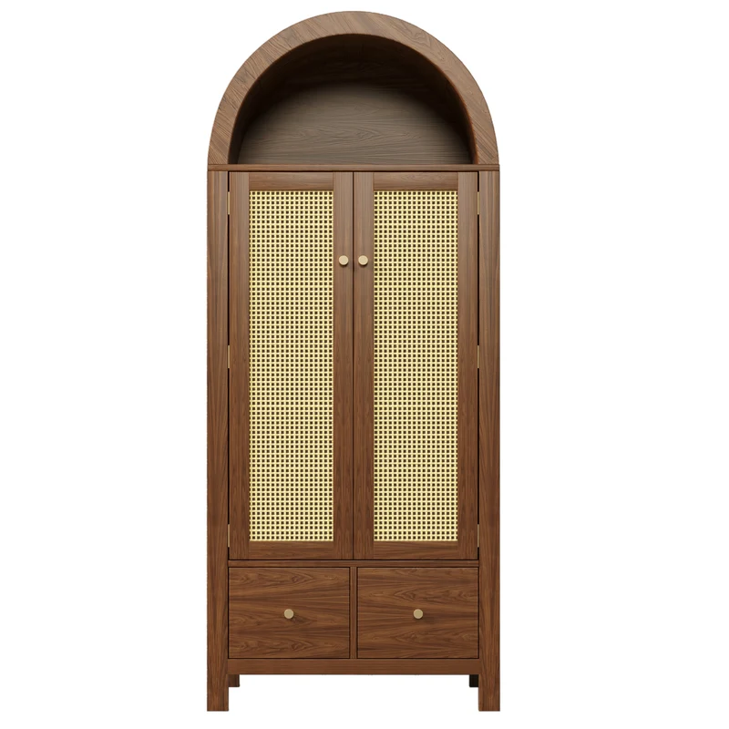Armoire forme arche effet bois noyer, cannage rotin, style campagne 181x78x45cm SCANDINAVIANMIRROR