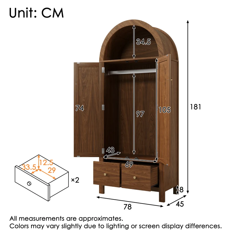 Armoire forme arche effet bois noyer, cannage rotin, style campagne 181x78x45cm SCANDINAVIANMIRROR