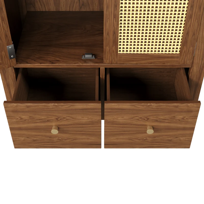Armoire forme arche effet bois noyer, cannage rotin, style campagne 181x78x45cm SCANDINAVIANMIRROR