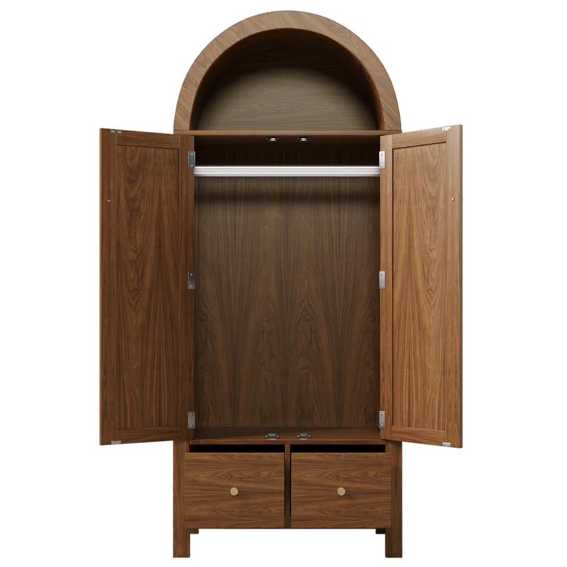 Armoire forme arche effet bois noyer, cannage rotin, style campagne 181x78x45cm SCANDINAVIANMIRROR