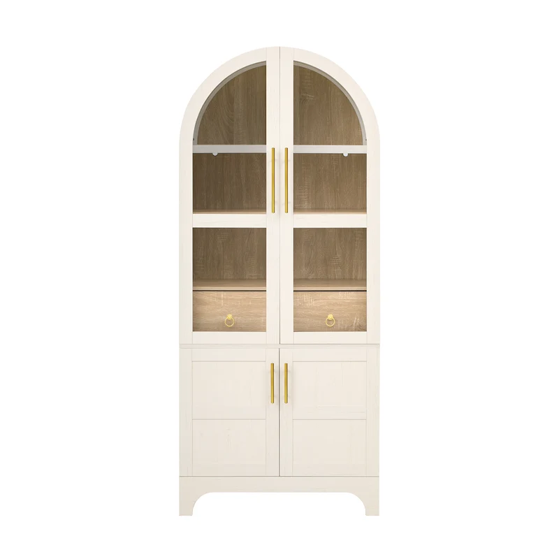 Armoire haut blanc forme arche avec verre cannelé 76x40x180cm RUSTICPILLOWSET