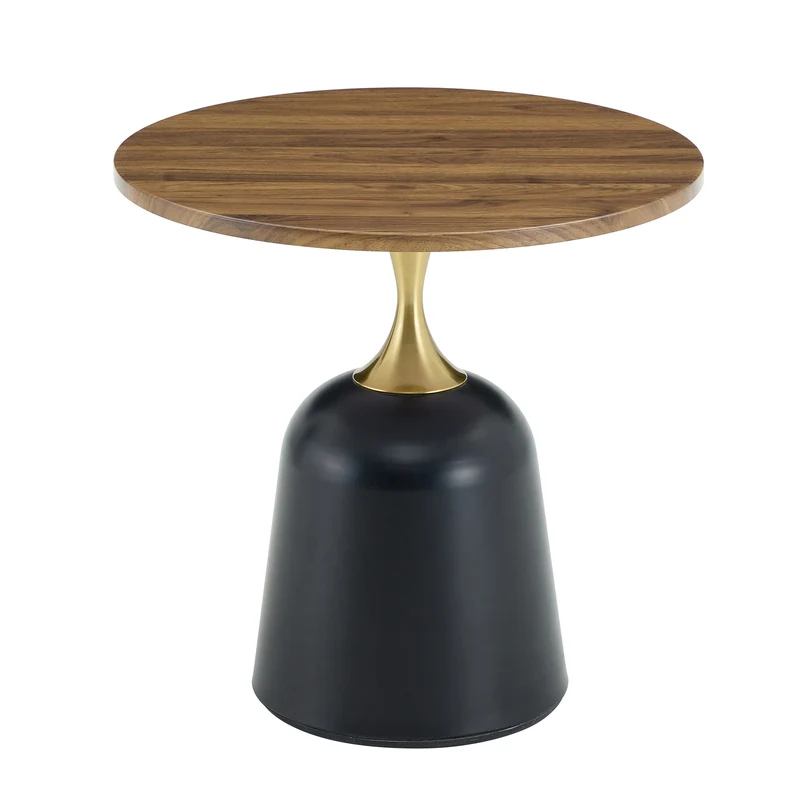 Table d’appoint ronde effet noyer, métal noir et doré, style nordique chic 60cm RUSTICWARDROBEHOME