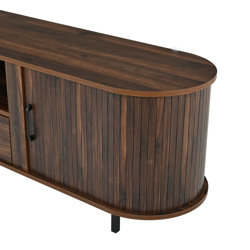 Meuble TV effet noyer style rétro à portes coulissantes 180cm RUSTICSTYLE